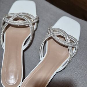 Glam Girl Fashion White Crystal Embellished Heels